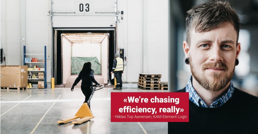 Warehouse worker i front of docking bay and portrait of Niklas Top Aanensen