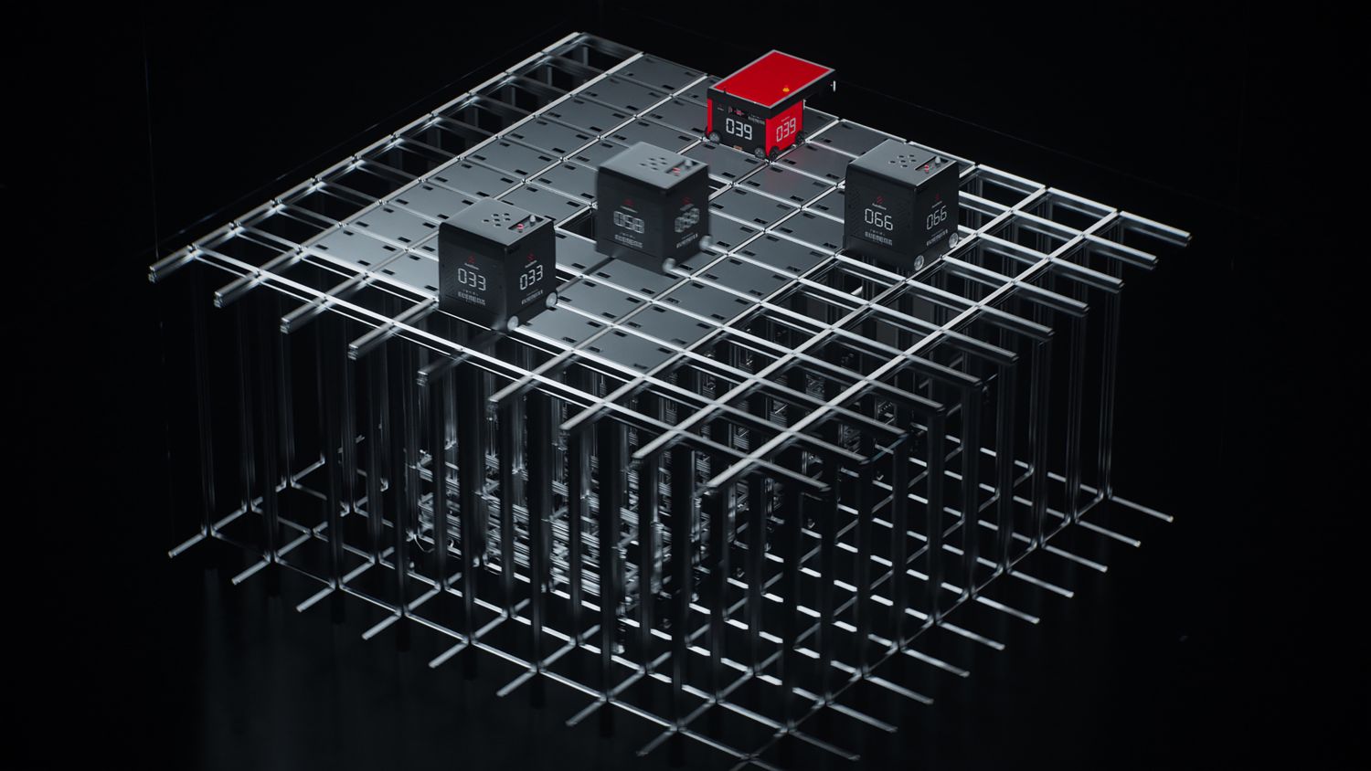 Overview of grid with robots on top